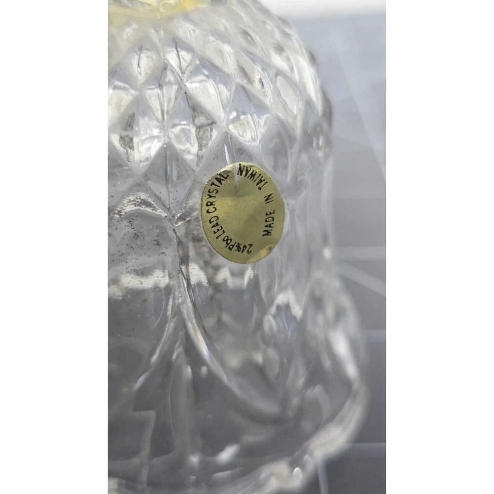 Vintage 24% Lead Crystal Dinner Bell Diamond Cut Glass Taiwan 5.25in